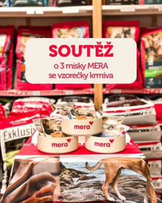 SOUTĚŽ UKONČENA!!! Máme tu SOUTĚŽ! 🥳 A rovnou o 3 naše prémiové keramické misky se vzorečky našeho krmiva MERA Pure...