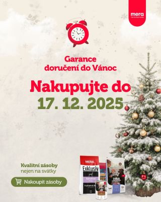 🎁🐾 Ještě nemáte vyřešené dobroty a dárky pro vaše čtyřnohé parťáky? 🛒 Na MERA to vyřešíte! Ale pospěšte! Čas se krátí! ⏰...